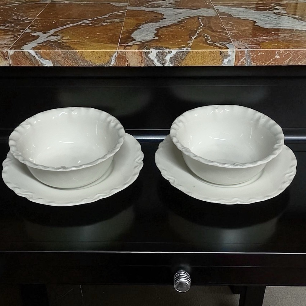 Haviland Limoges Schleiger 1 Ranson Ramekin Bowl & Saucer SET OF 2 White‎ France